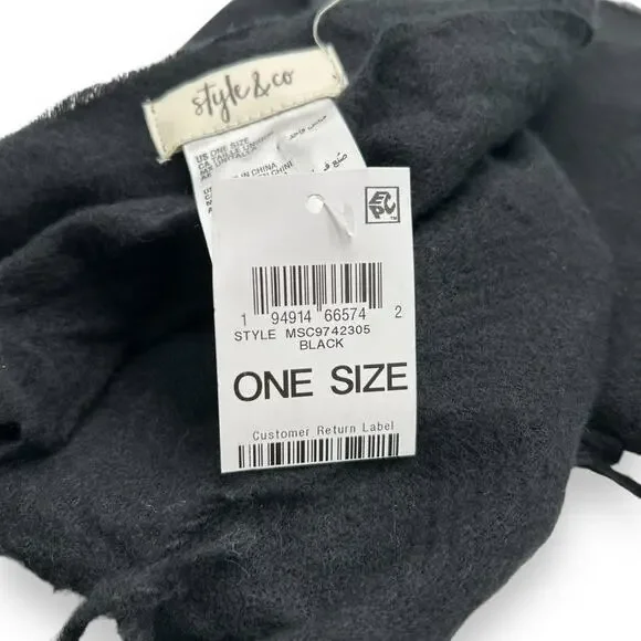 NEW Style & Co Black Fringe Trim Scarf Classic Quiet Luxury - Picture 12 of 12